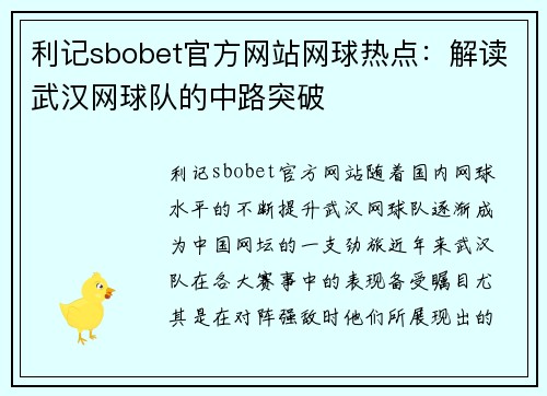 利记sbobet官方网站网球热点：解读武汉网球队的中路突破